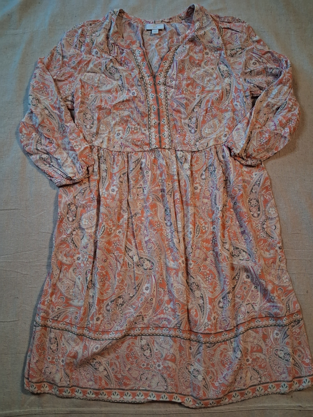 J. Jill Floral Paisley Peasant Dress With 3/4 Sleeves Women's Size Small
